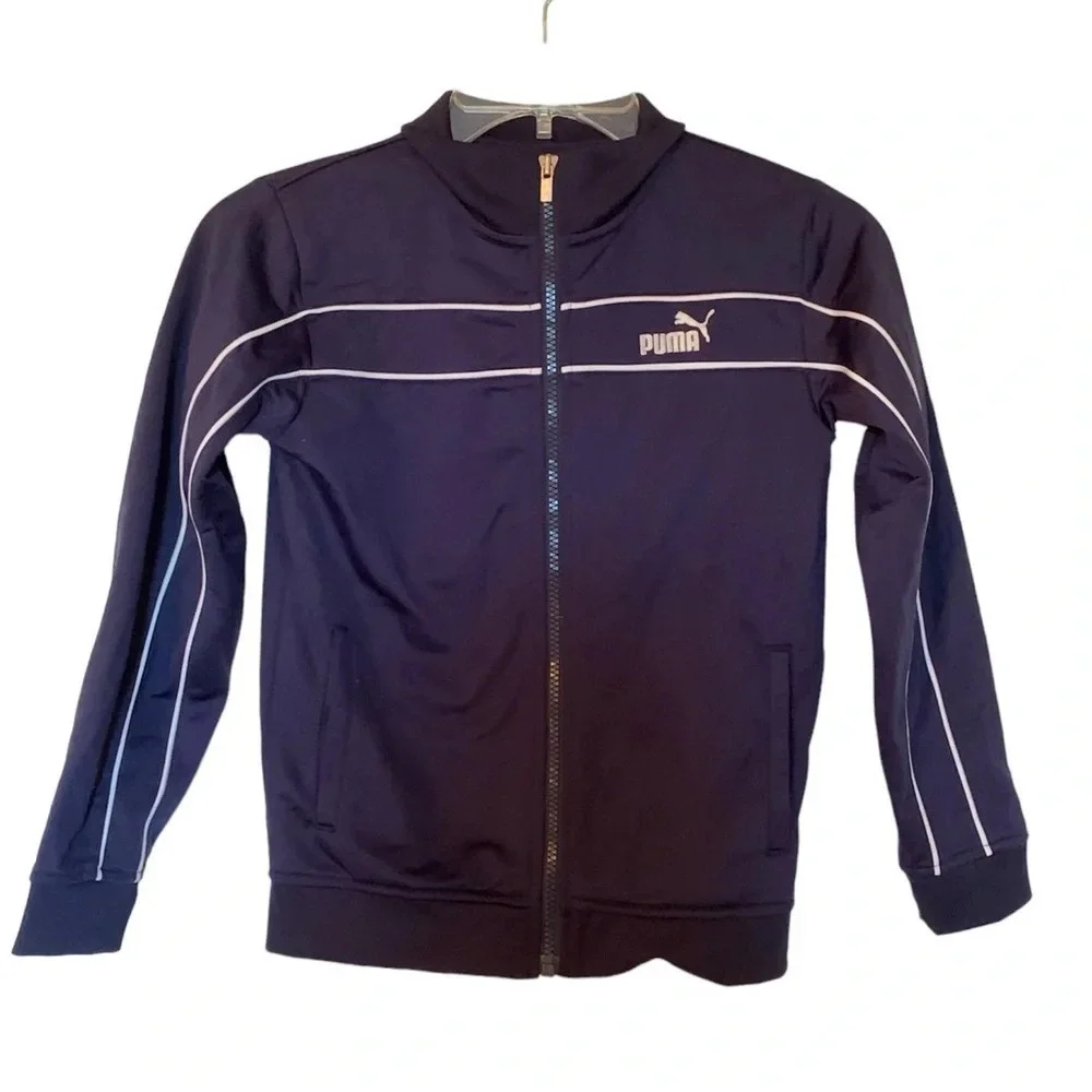 Puma Boys Size 7 Navy Track Jacket Full Zip Athletic Logo